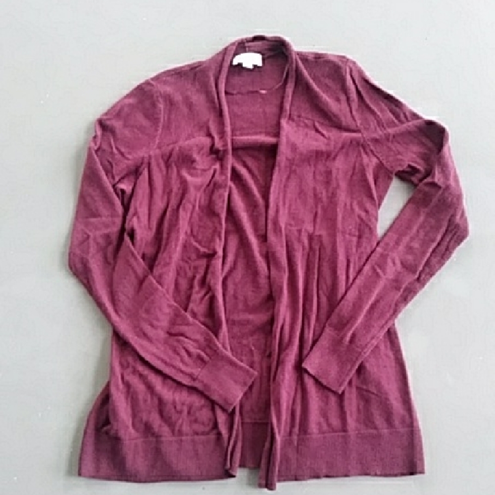LOFT Long Line Burgundy Open Front Cardigan